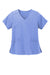 Wonderwink WW4268 Womens Premiere Flex Short Sleeve V-Neck Mock Wrap Shirt w/ Pockets Ceil Blue Flat Front