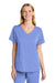Wonderwink WW4268 Womens Premiere Flex Short Sleeve V-Neck Mock Wrap Shirt w/ Pockets Ceil Blue Model Front