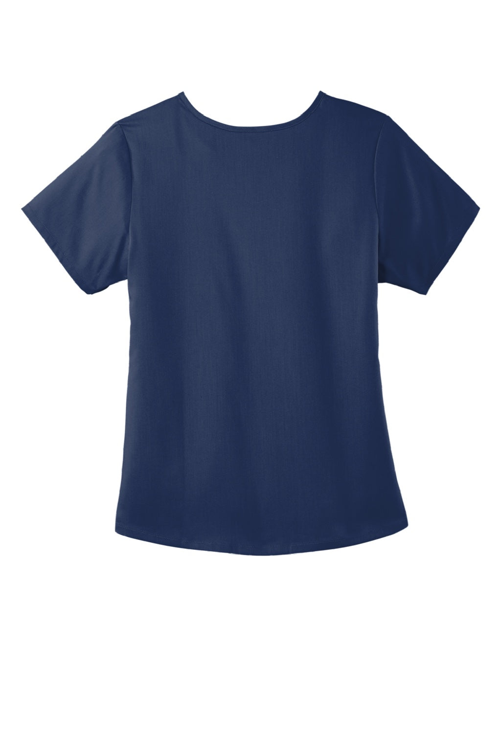 Wonderwink WW4268 Womens Premiere Flex Short Sleeve V-Neck Mock Wrap Shirt w/ Pockets Navy Blue Flat Back