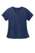 Wonderwink WW4268 Womens Premiere Flex Short Sleeve V-Neck Mock Wrap Shirt w/ Pockets Navy Blue Flat Front