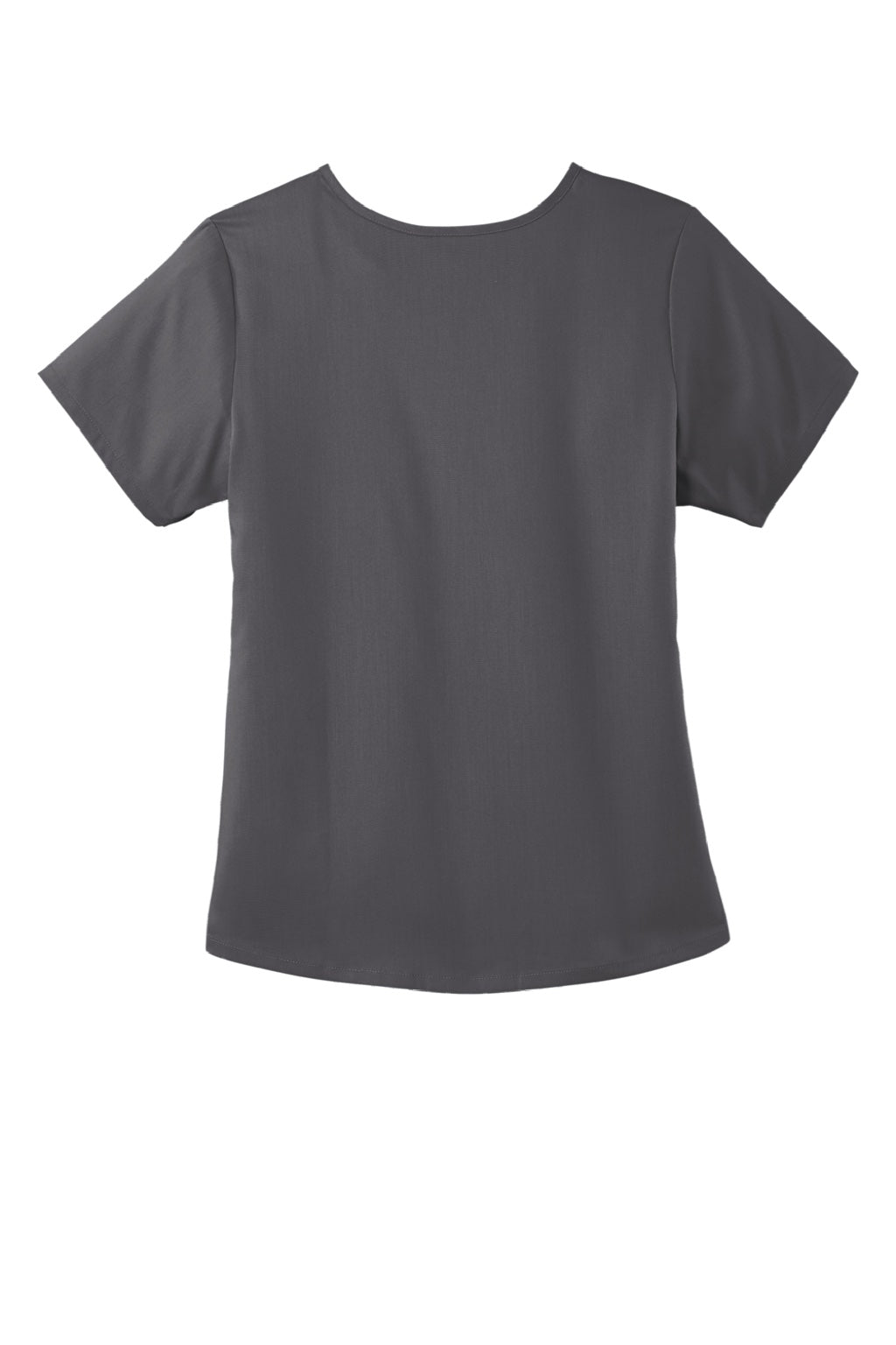 Wonderwink WW4268 Womens Premiere Flex Short Sleeve V-Neck Mock Wrap Shirt w/ Pockets Pewter Grey Flat Back