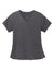 Wonderwink WW4268 Womens Premiere Flex Short Sleeve V-Neck Mock Wrap Shirt w/ Pockets Pewter Grey Flat Front