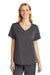 Wonderwink WW4268 Womens Premiere Flex Short Sleeve V-Neck Mock Wrap Shirt w/ Pockets Pewter Grey Model Front