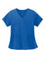 Wonderwink WW4268 Womens Premiere Flex Short Sleeve V-Neck Mock Wrap Shirt w/ Pockets Royal Blue Flat Front