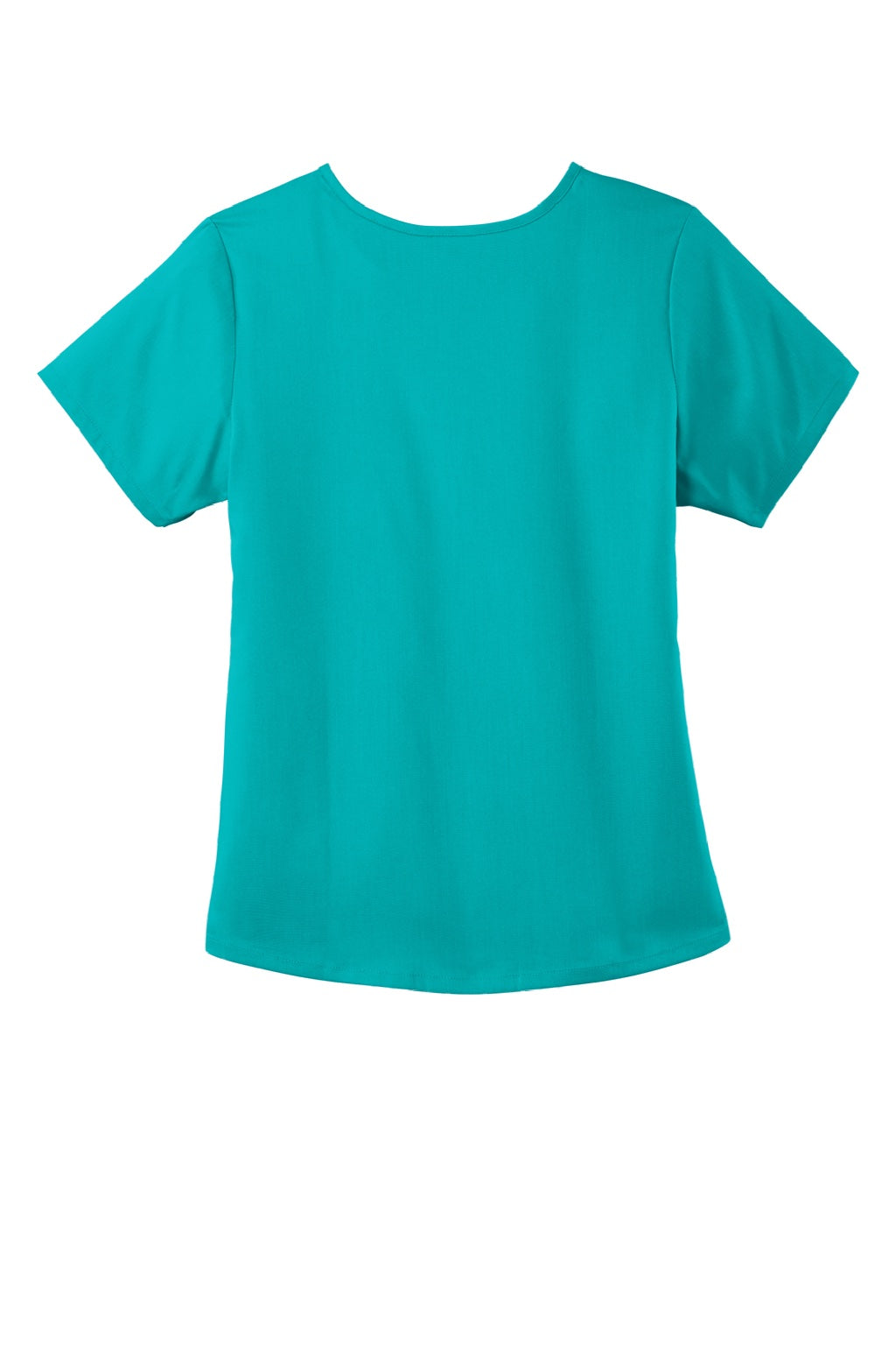 Wonderwink WW4268 Womens Premiere Flex Short Sleeve V-Neck Mock Wrap Shirt w/ Pockets Teal Blue Flat Back