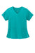 Wonderwink WW4268 Womens Premiere Flex Short Sleeve V-Neck Mock Wrap Shirt w/ Pockets Teal Blue Flat Front