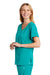 Wonderwink WW4268 Womens Premiere Flex Short Sleeve V-Neck Mock Wrap Shirt w/ Pockets Teal Blue Model 3Q