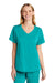 Wonderwink WW4268 Womens Premiere Flex Short Sleeve V-Neck Mock Wrap Shirt w/ Pockets Teal Blue Model Front