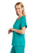 Wonderwink WW4268 Womens Premiere Flex Short Sleeve V-Neck Mock Wrap Shirt w/ Pockets Teal Blue Model Side