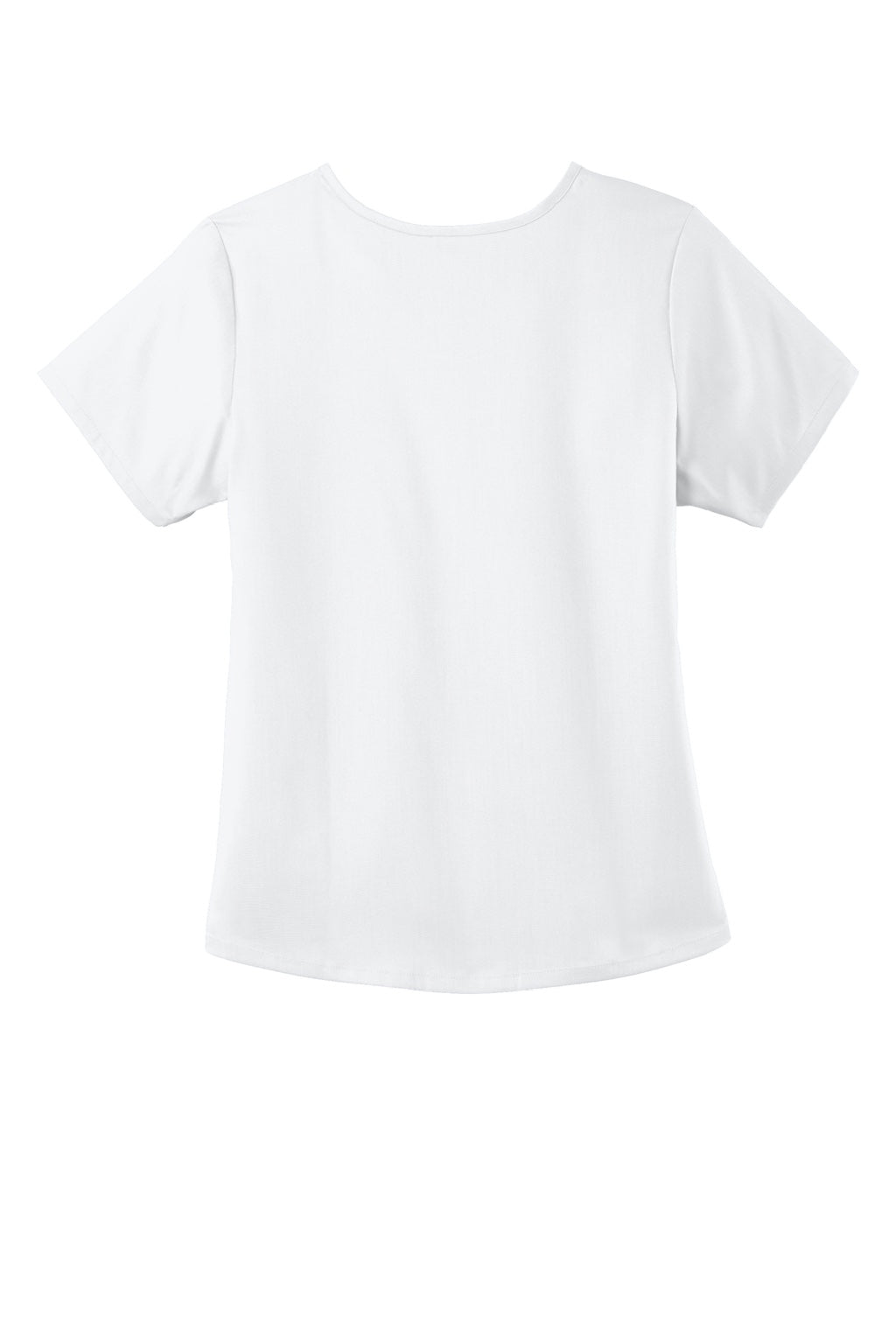 Wonderwink WW4268 Womens Premiere Flex Short Sleeve V-Neck Mock Wrap Shirt w/ Pockets White Flat Back