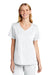 Wonderwink WW4268 Womens Premiere Flex Short Sleeve V-Neck Mock Wrap Shirt w/ Pockets White Model Front