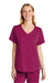 Wonderwink WW4268 Womens Premiere Flex Short Sleeve V-Neck Mock Wrap Shirt w/ Pockets Wine Model Front