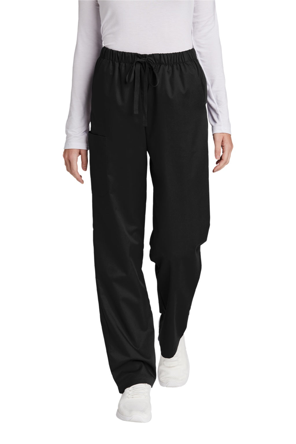 Wonderwink WW4550/WW4550P/WW4550T Womens WorkFlex Cargo Pants w/ Pockets Black Model Front