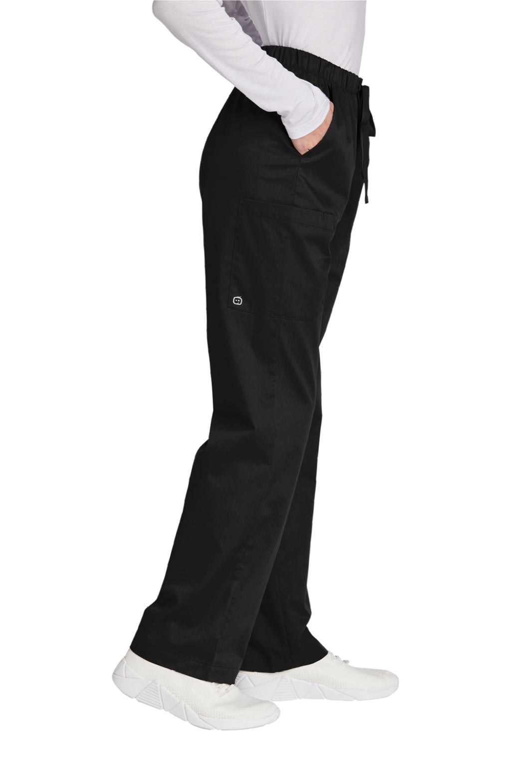 Wonderwink WW4550/WW4550P/WW4550T Womens WorkFlex Cargo Pants w/ Pockets Black Model Side