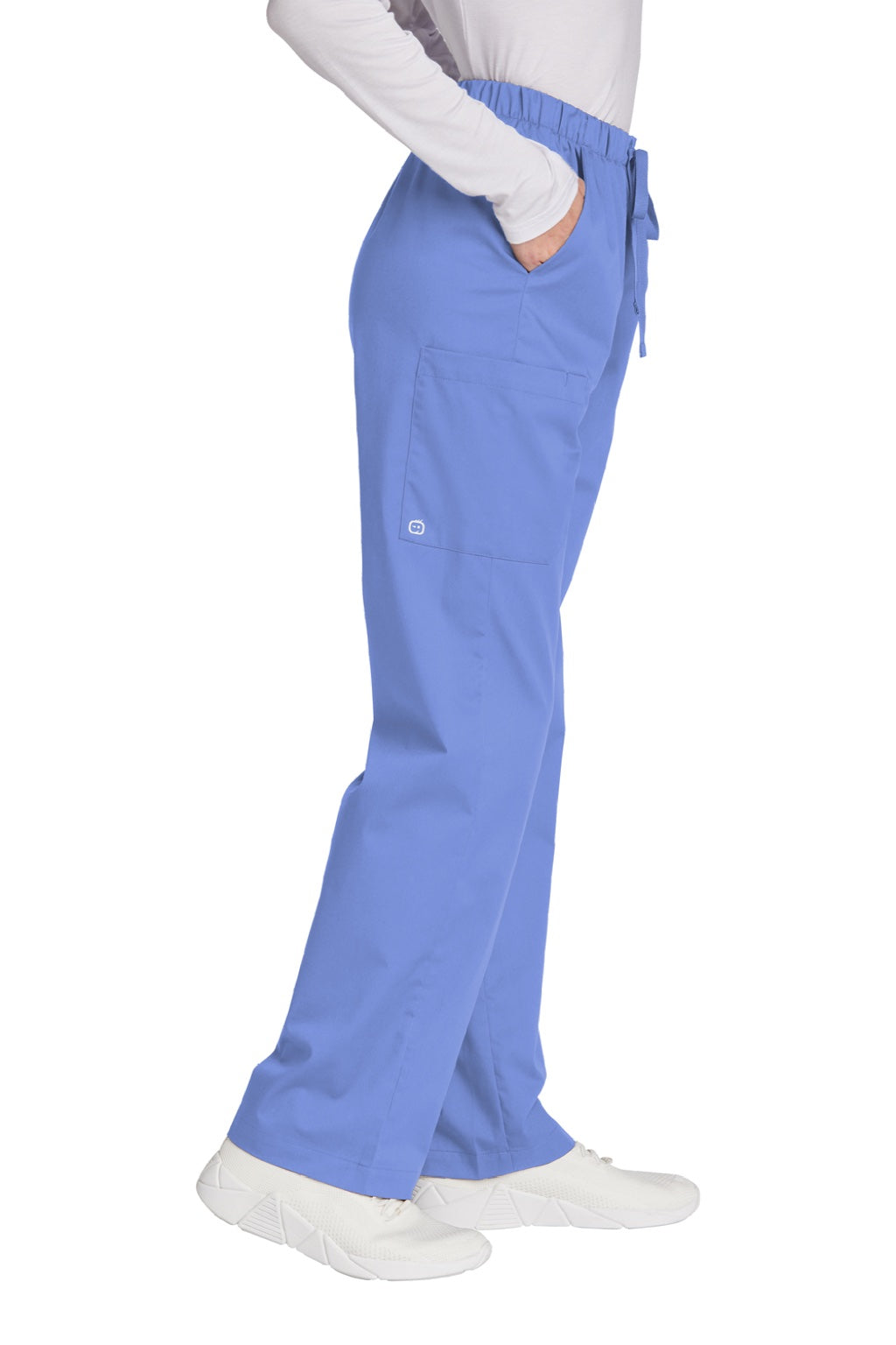 Wonderwink WW4550/WW4550P/WW4550T Womens WorkFlex Cargo Pants w/ Pockets Ceil Blue Model Side