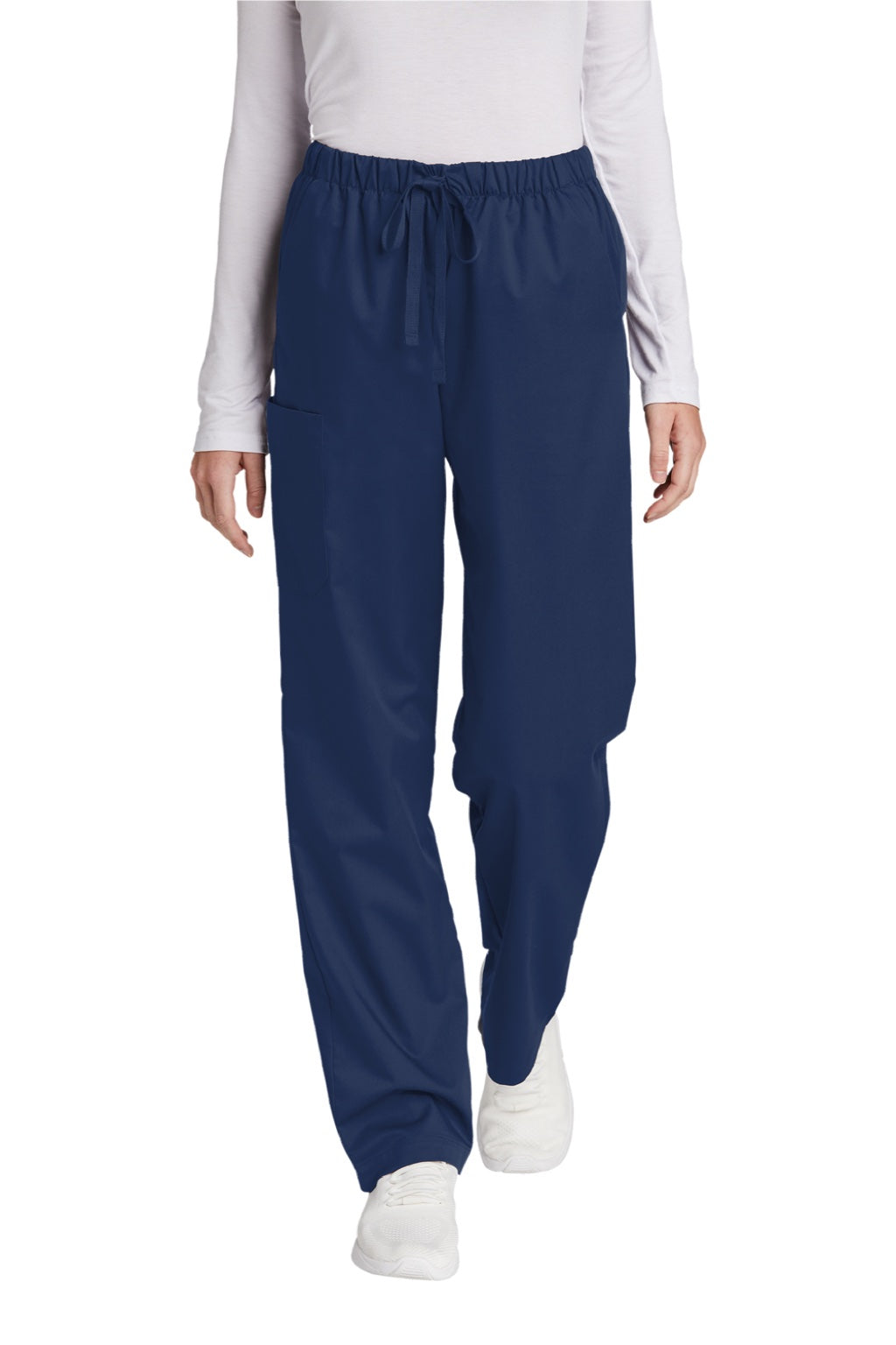 Wonderwink WW4550/WW4550P/WW4550T Womens WorkFlex Cargo Pants w/ Pockets Navy Blue Model Front