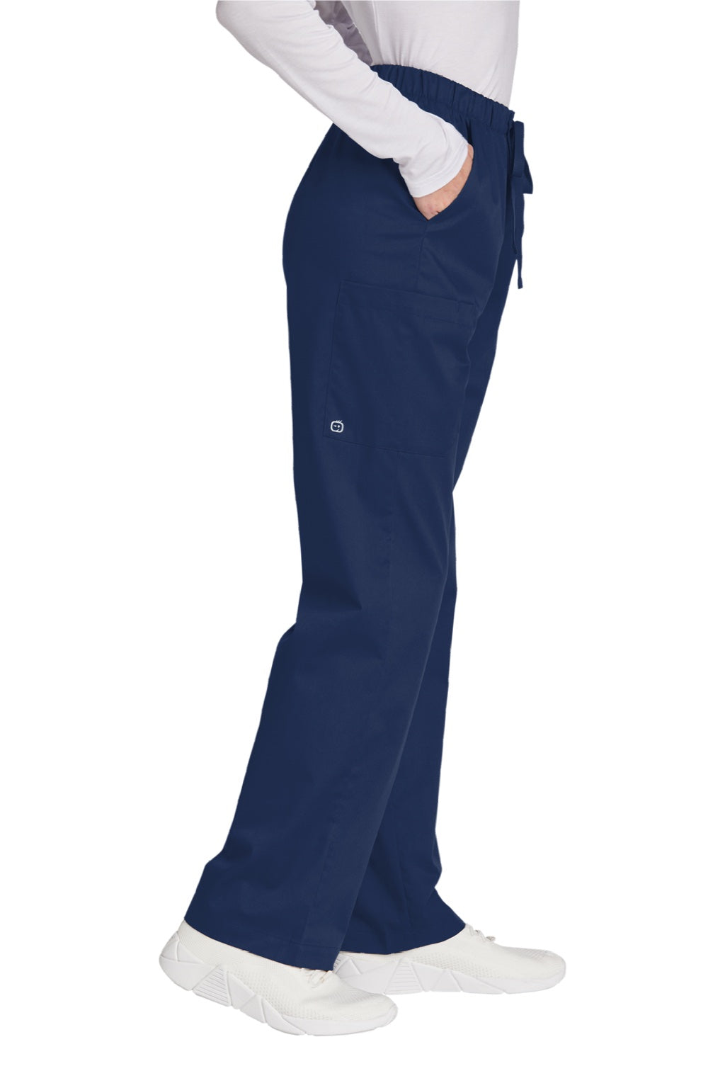 Wonderwink WW4550/WW4550P/WW4550T Womens WorkFlex Cargo Pants w/ Pockets Navy Blue Model Side