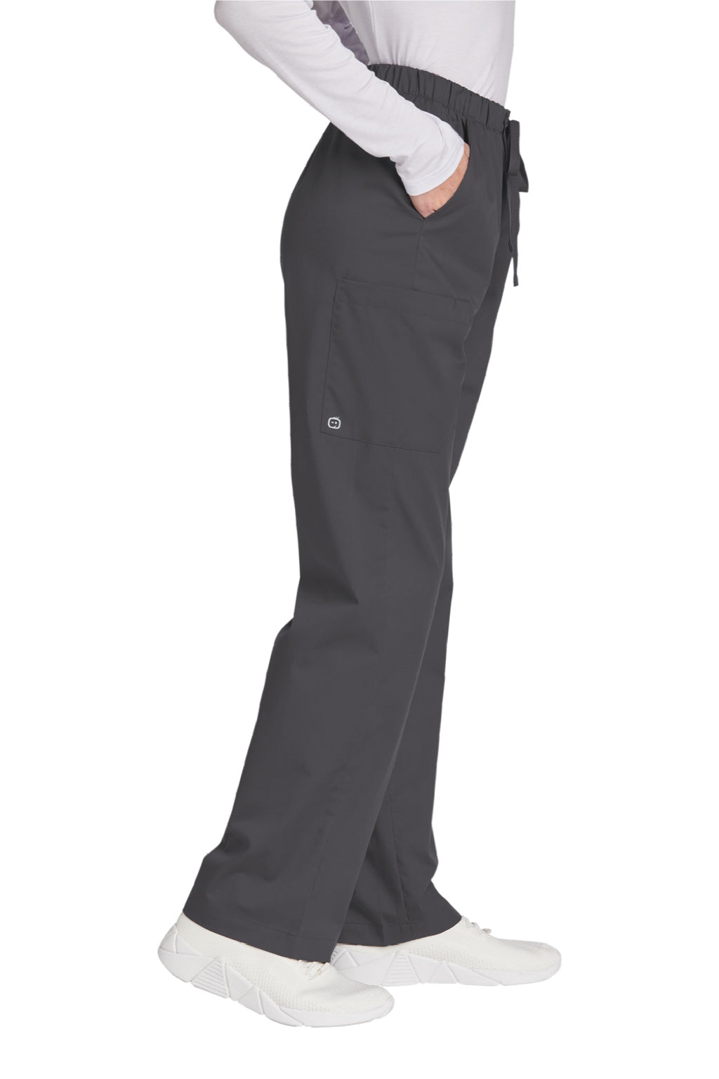 Wonderwink WW4550/WW4550P/WW4550T Womens WorkFlex Cargo Pants w/ Pockets Pewter Grey Model Side
