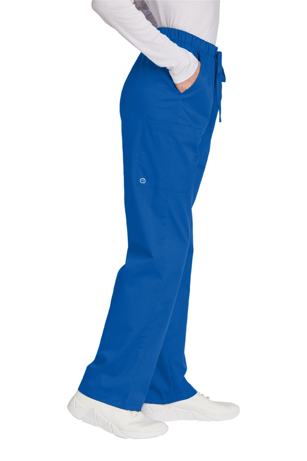 Wonderwink WW4550/WW4550P/WW4550T Womens WorkFlex Cargo Pants w/ Pockets Royal Blue Model Side