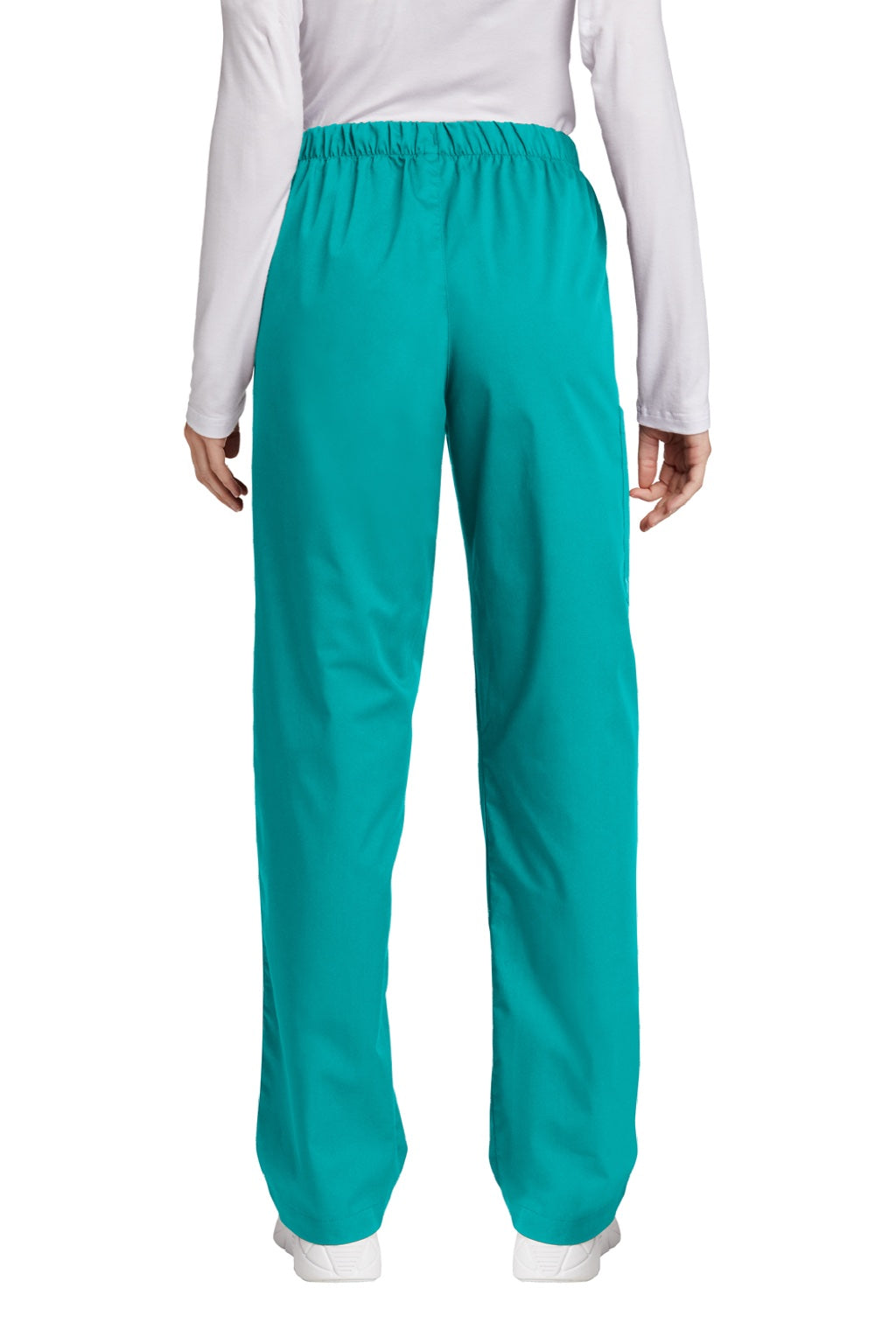 Wonderwink WW4550/WW4550P/WW4550T Womens WorkFlex Cargo Pants w/ Pockets Teal Blue Model Back