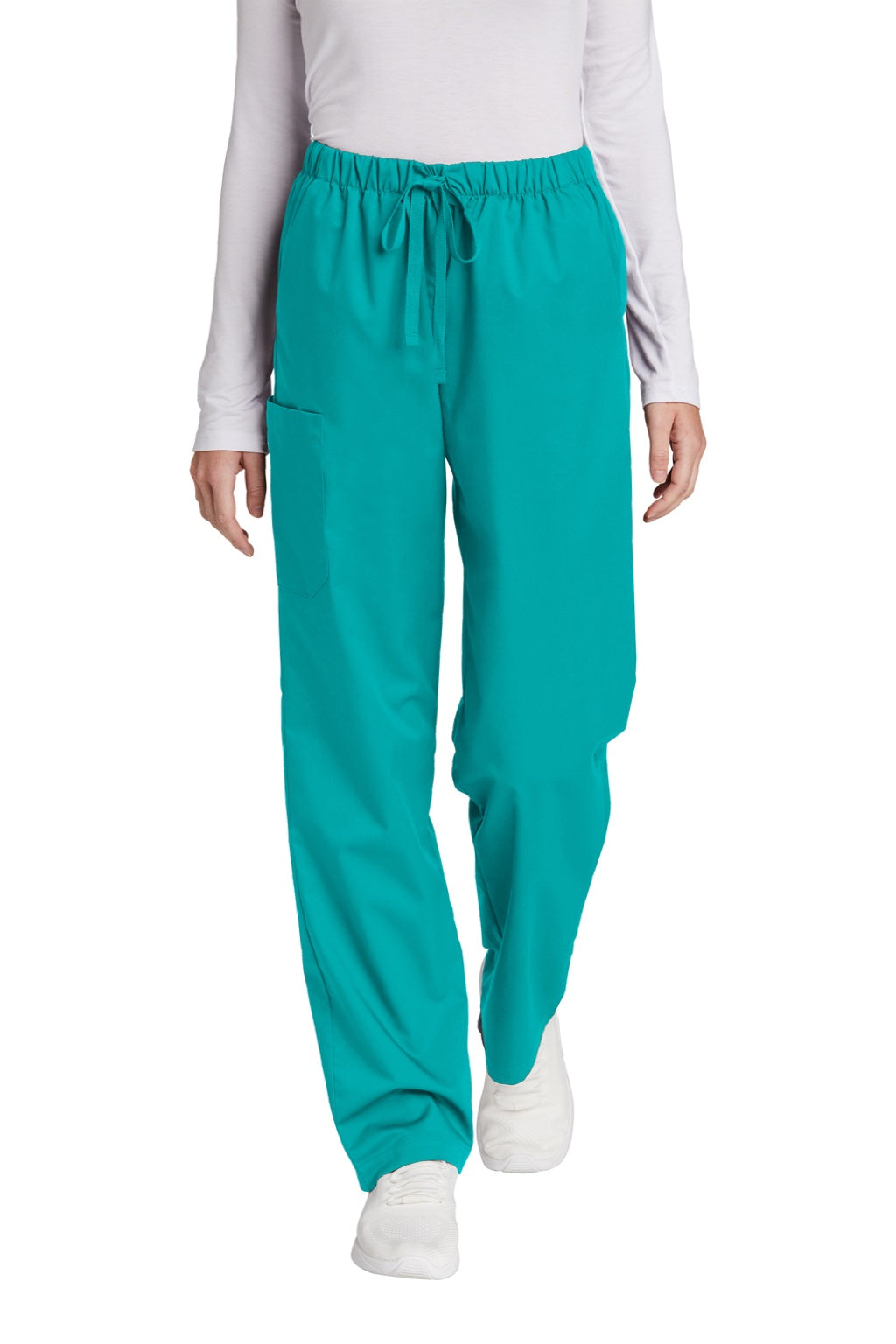 Wonderwink WW4550/WW4550P/WW4550T Womens WorkFlex Cargo Pants w/ Pockets Teal Blue Model Front
