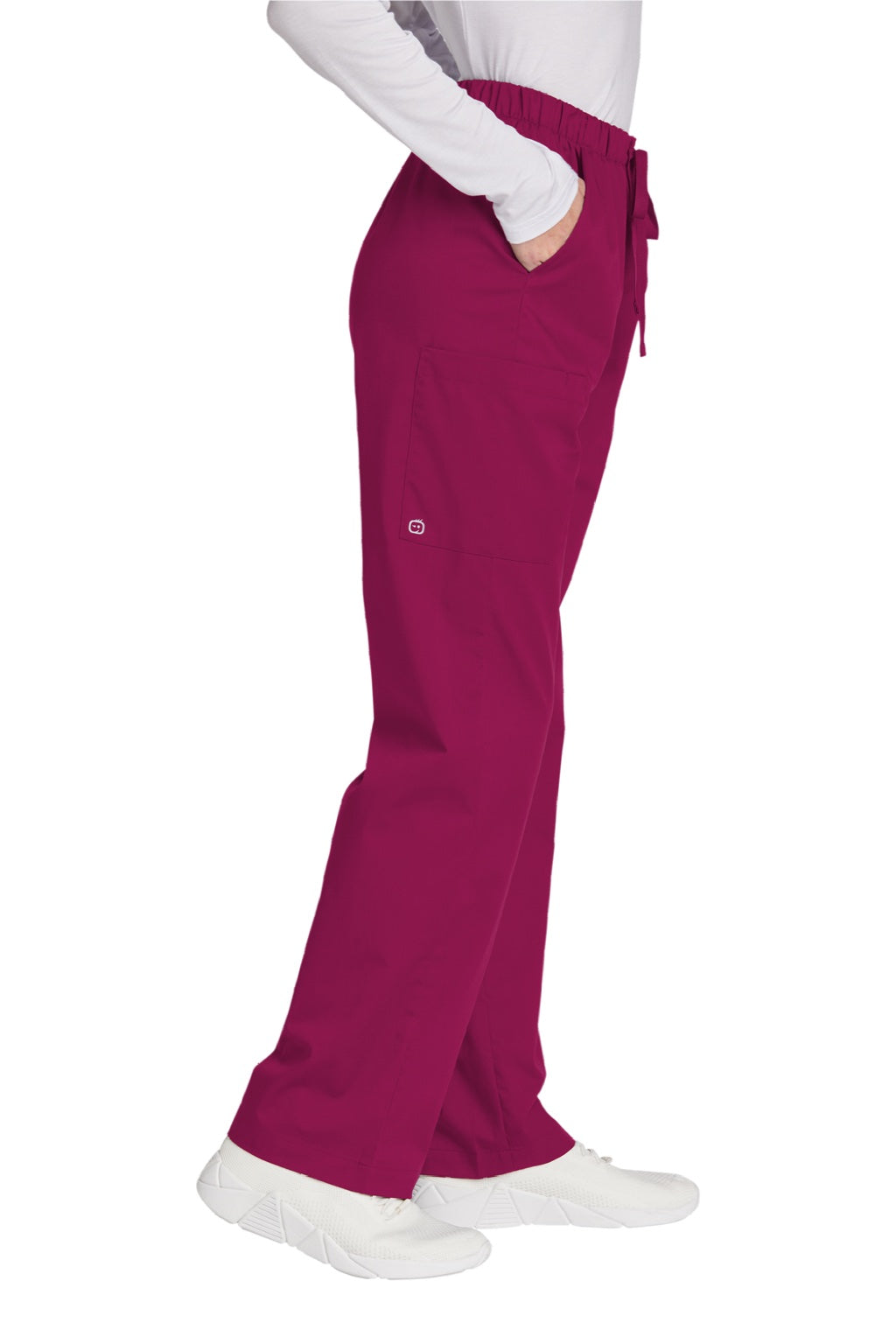 Wonderwink WW4550/WW4550P/WW4550T Womens WorkFlex Cargo Pants w/ Pockets Wine Model Side