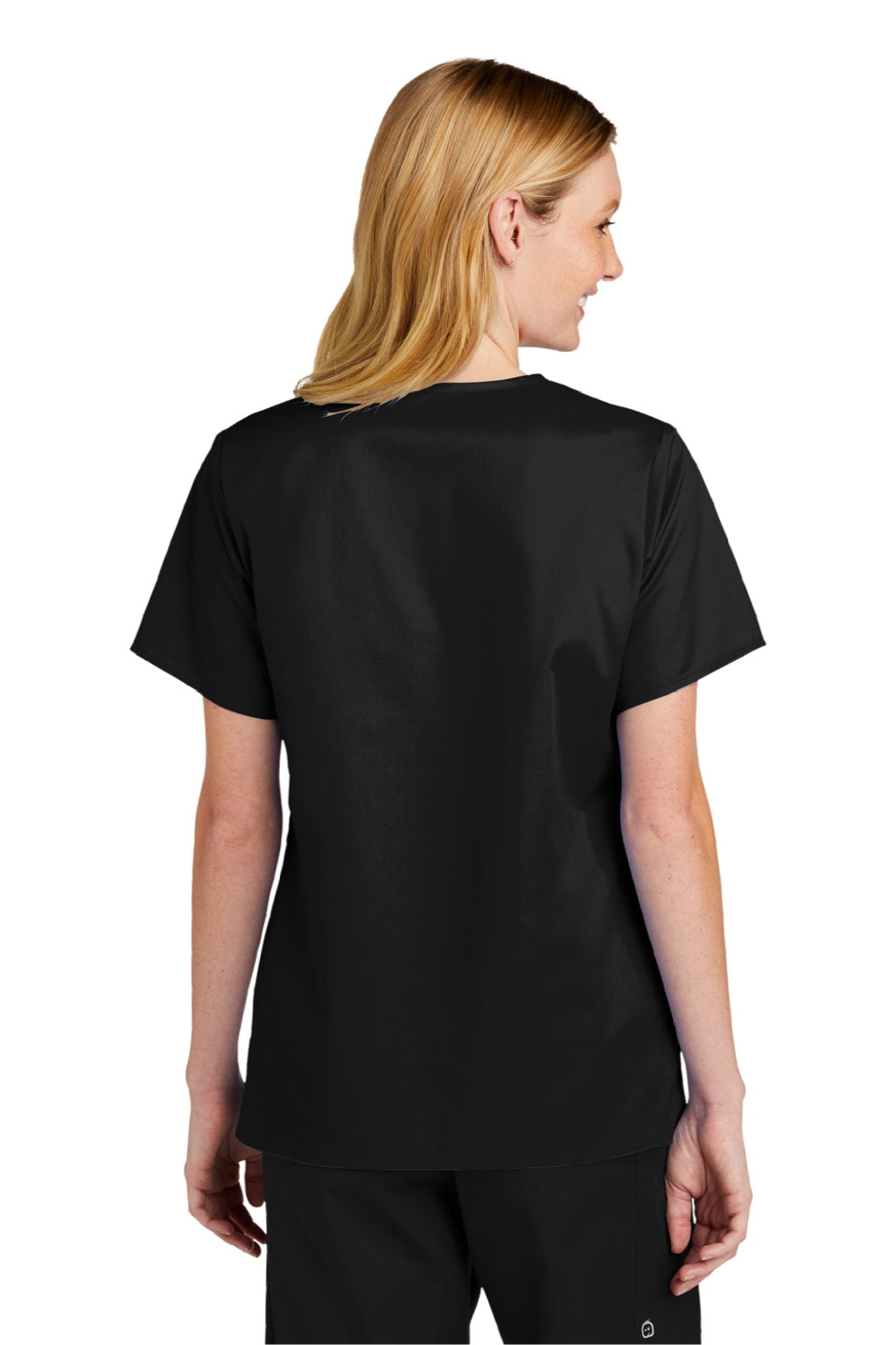 Wonderwink WW4560 Womens WorkFlex Short Sleeve V-Neck Shirt w/ Pockets Black Model Back