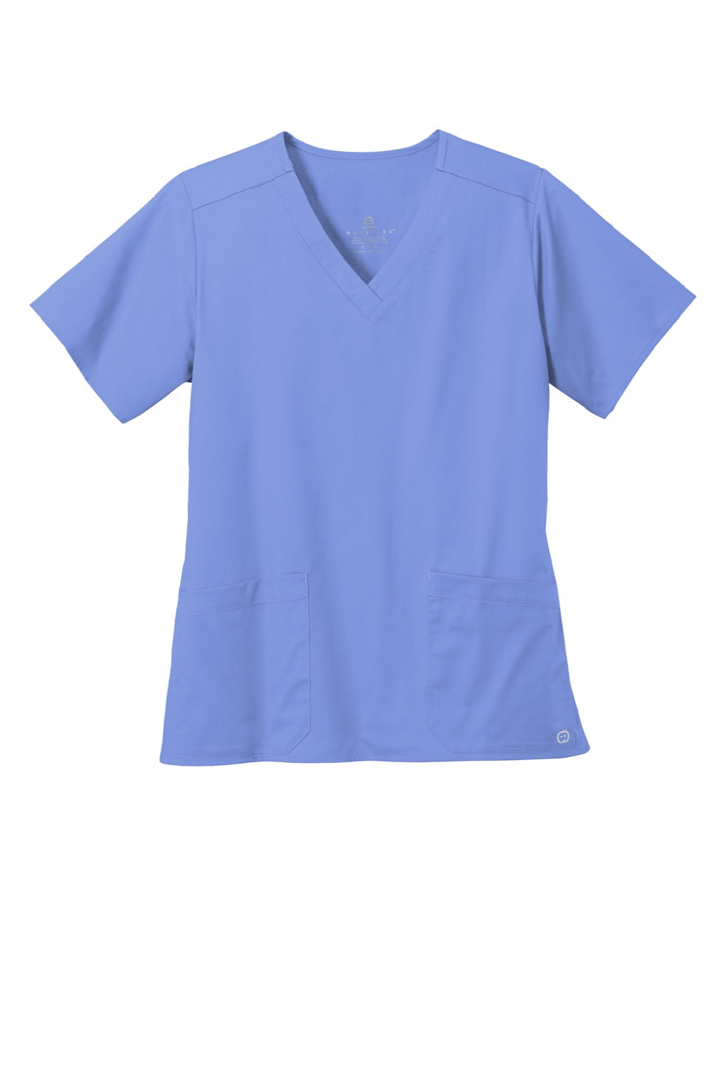 Wonderwink WW4560 Womens WorkFlex Short Sleeve V-Neck Shirt w/ Pockets Ceil Blue Flat Front