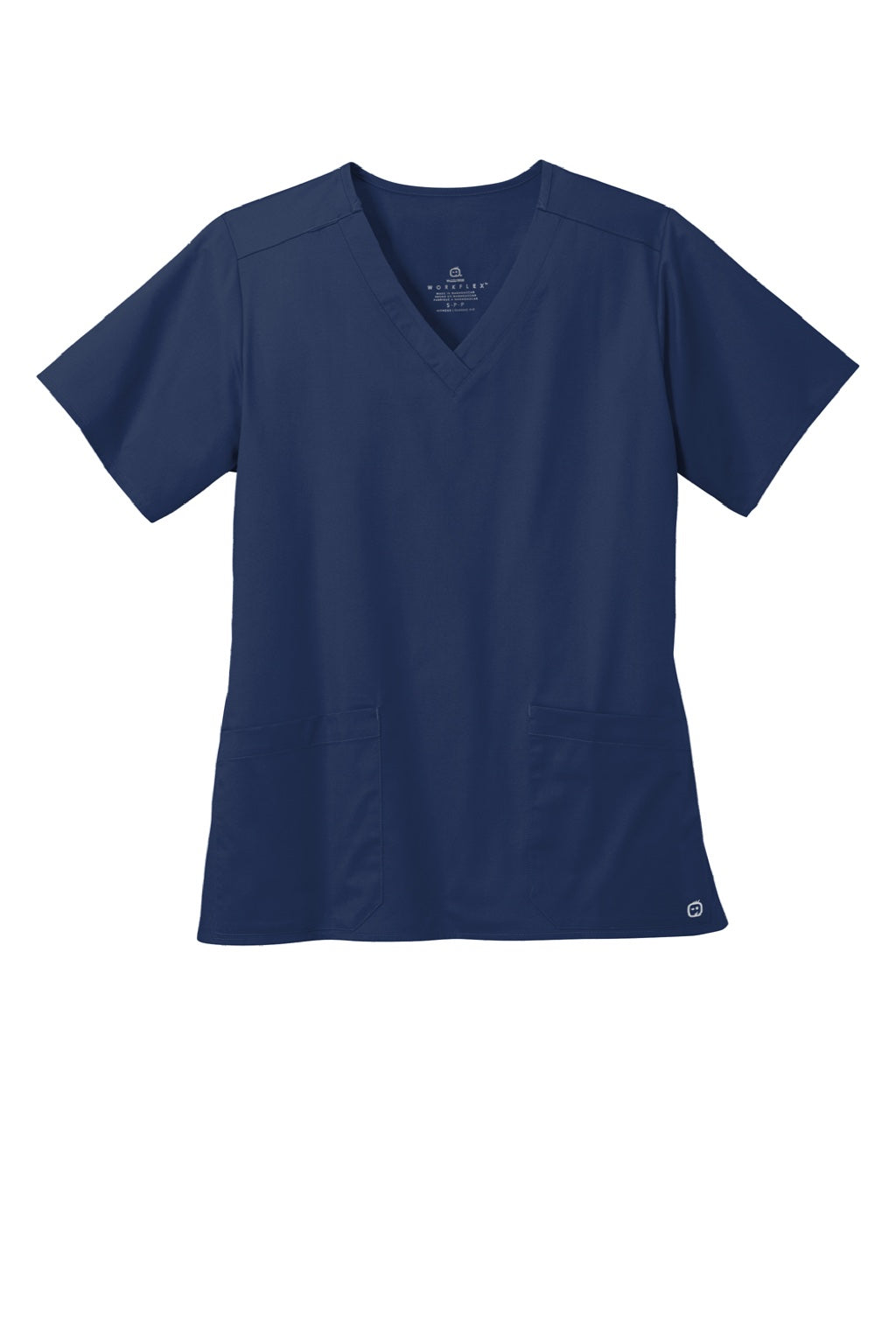 Wonderwink WW4560 Womens WorkFlex Short Sleeve V-Neck Shirt w/ Pockets Navy Blue Flat Front