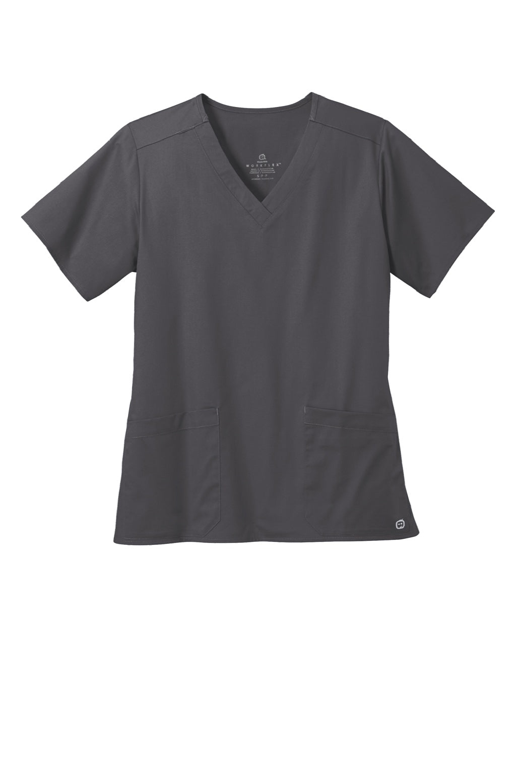 Wonderwink WW4560 Womens WorkFlex Short Sleeve V-Neck Shirt w/ Pockets Pewter Grey Flat Front