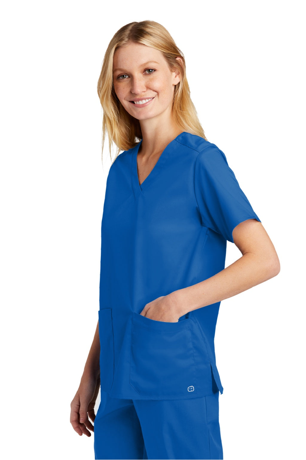 Wonderwink WW4560 Womens WorkFlex Short Sleeve V-Neck Shirt w/ Pockets Royal Blue Model 3Q