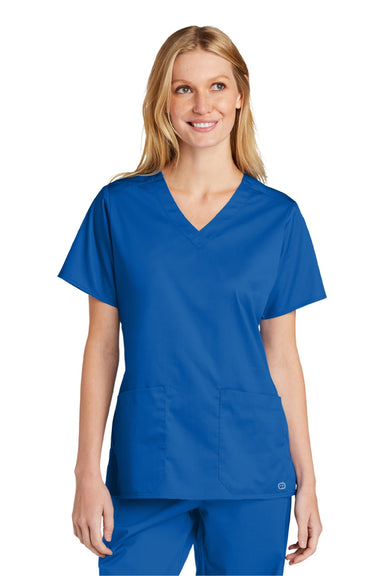Wonderwink WW4560 Womens WorkFlex Short Sleeve V-Neck Shirt w/ Pockets Royal Blue Model Front