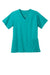 Wonderwink WW4560 Womens WorkFlex Short Sleeve V-Neck Shirt w/ Pockets Teal Blue Flat Front