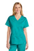 Wonderwink WW4560 Womens WorkFlex Short Sleeve V-Neck Shirt w/ Pockets Teal Blue Model Front
