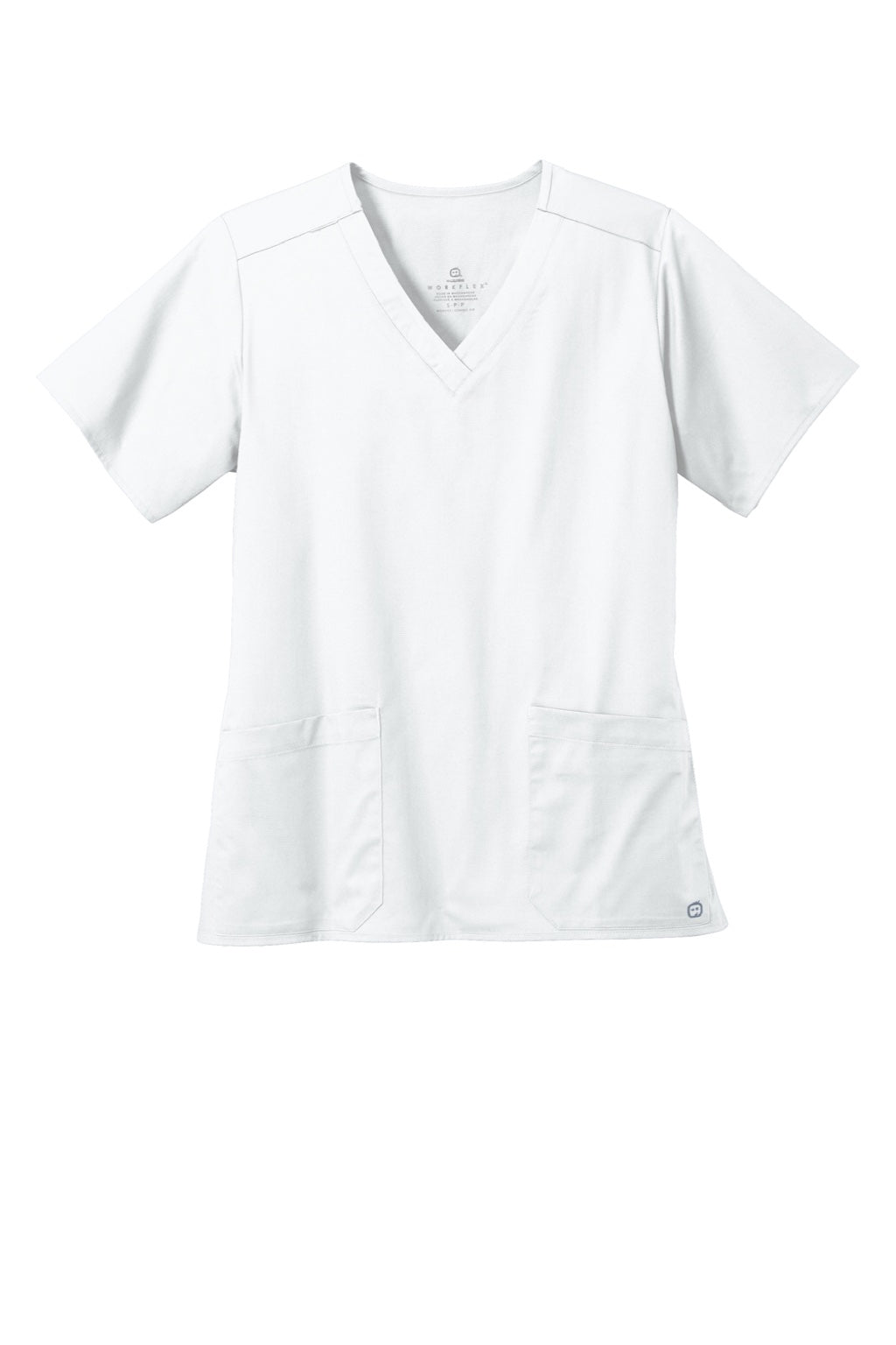 Wonderwink WW4560 Womens WorkFlex Short Sleeve V-Neck Shirt w/ Pockets White Flat Front