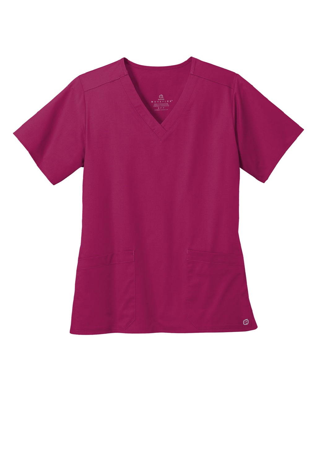 Wonderwink WW4560 Womens WorkFlex Short Sleeve V-Neck Shirt w/ Pockets Wine Flat Front
