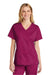 Wonderwink WW4560 Womens WorkFlex Short Sleeve V-Neck Shirt w/ Pockets Wine Model Front