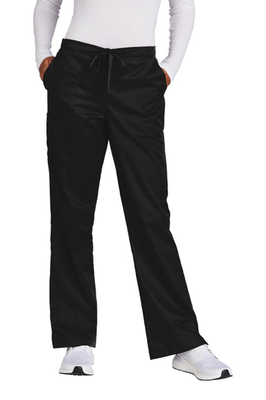 Wonderwink WW4750/WW4750P/WW4750T Womens WorkFlex Flare Leg Cargo Pants w/ Pockets Black Model Front