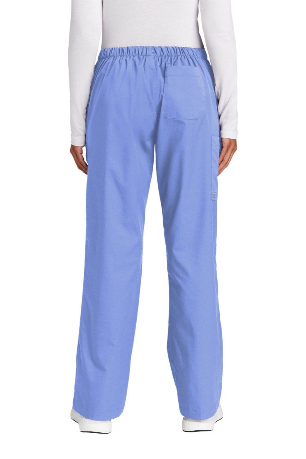 Wonderwink WW4750/WW4750P/WW4750T Womens WorkFlex Flare Leg Cargo Pants w/ Pockets Ceil Blue Model Back
