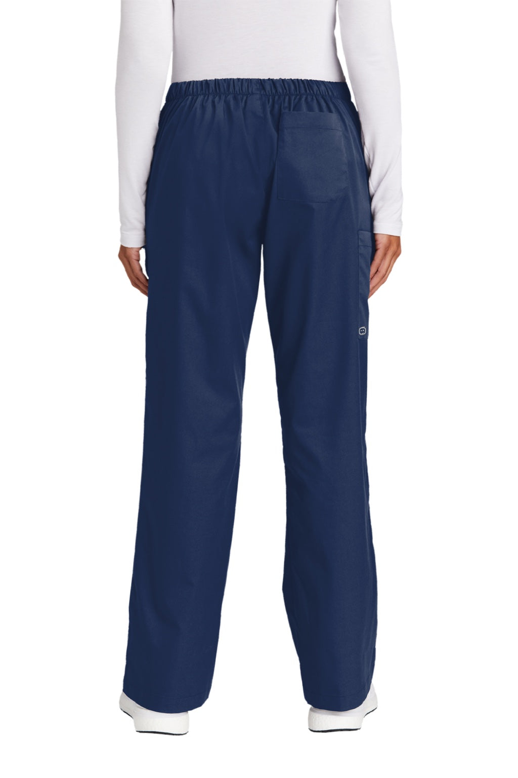 Wonderwink WW4750/WW4750P/WW4750T Womens WorkFlex Flare Leg Cargo Pants w/ Pockets Navy Blue Model Back