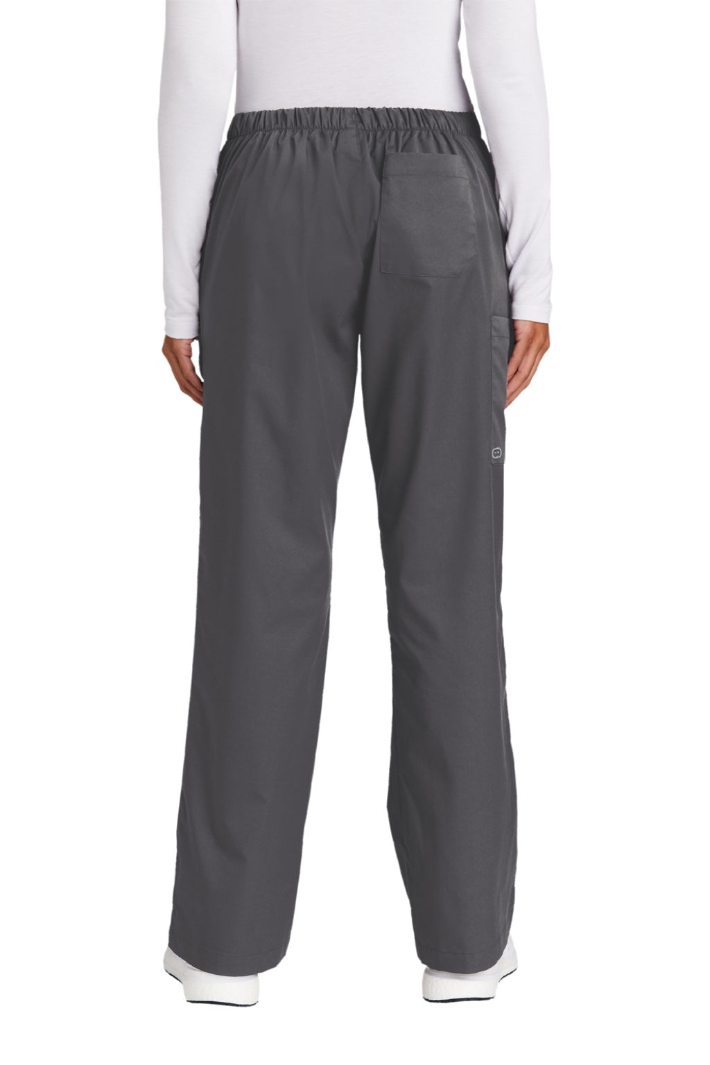 Wonderwink WW4750/WW4750P/WW4750T Womens WorkFlex Flare Leg Cargo Pants w/ Pockets Pewter Grey Model Back