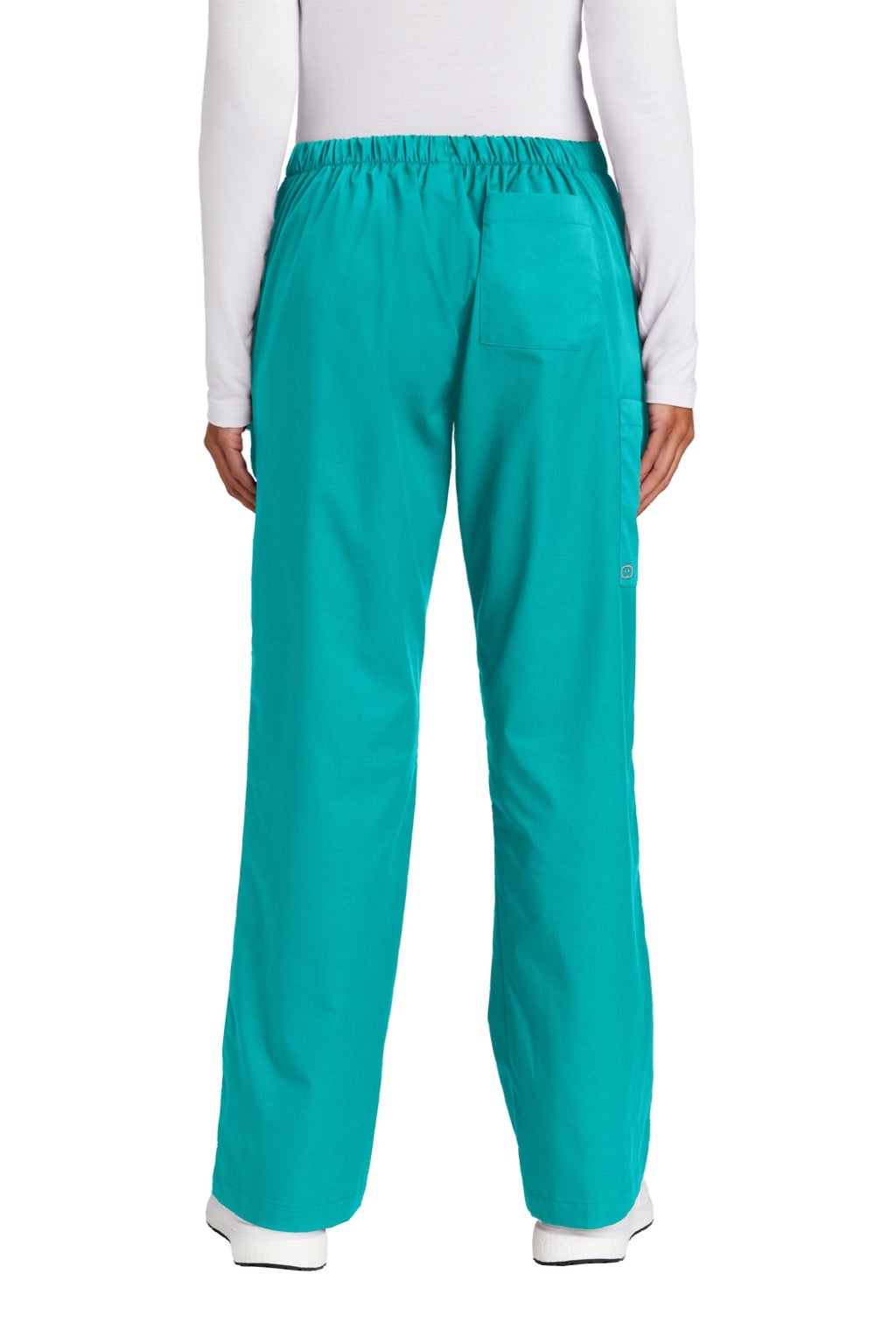 Wonderwink WW4750/WW4750P/WW4750T Womens WorkFlex Flare Leg Cargo Pants w/ Pockets Teal Blue Model Back