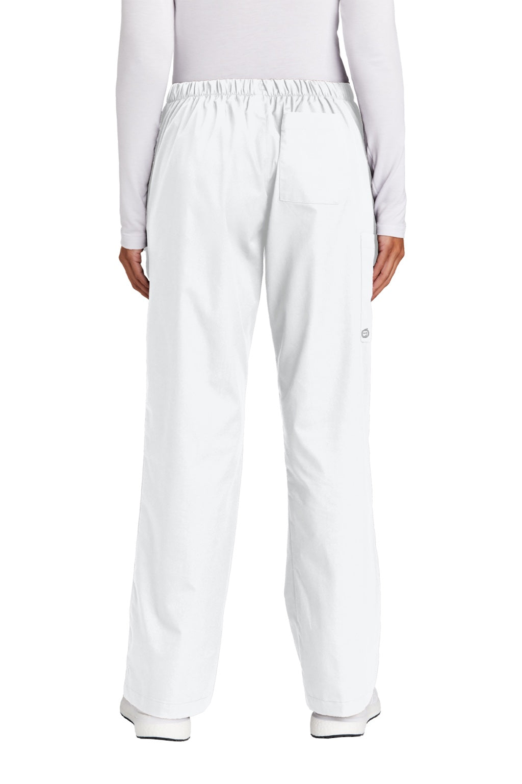 Wonderwink WW4750/WW4750P/WW4750T Womens WorkFlex Flare Leg Cargo Pants w/ Pockets White Model Back