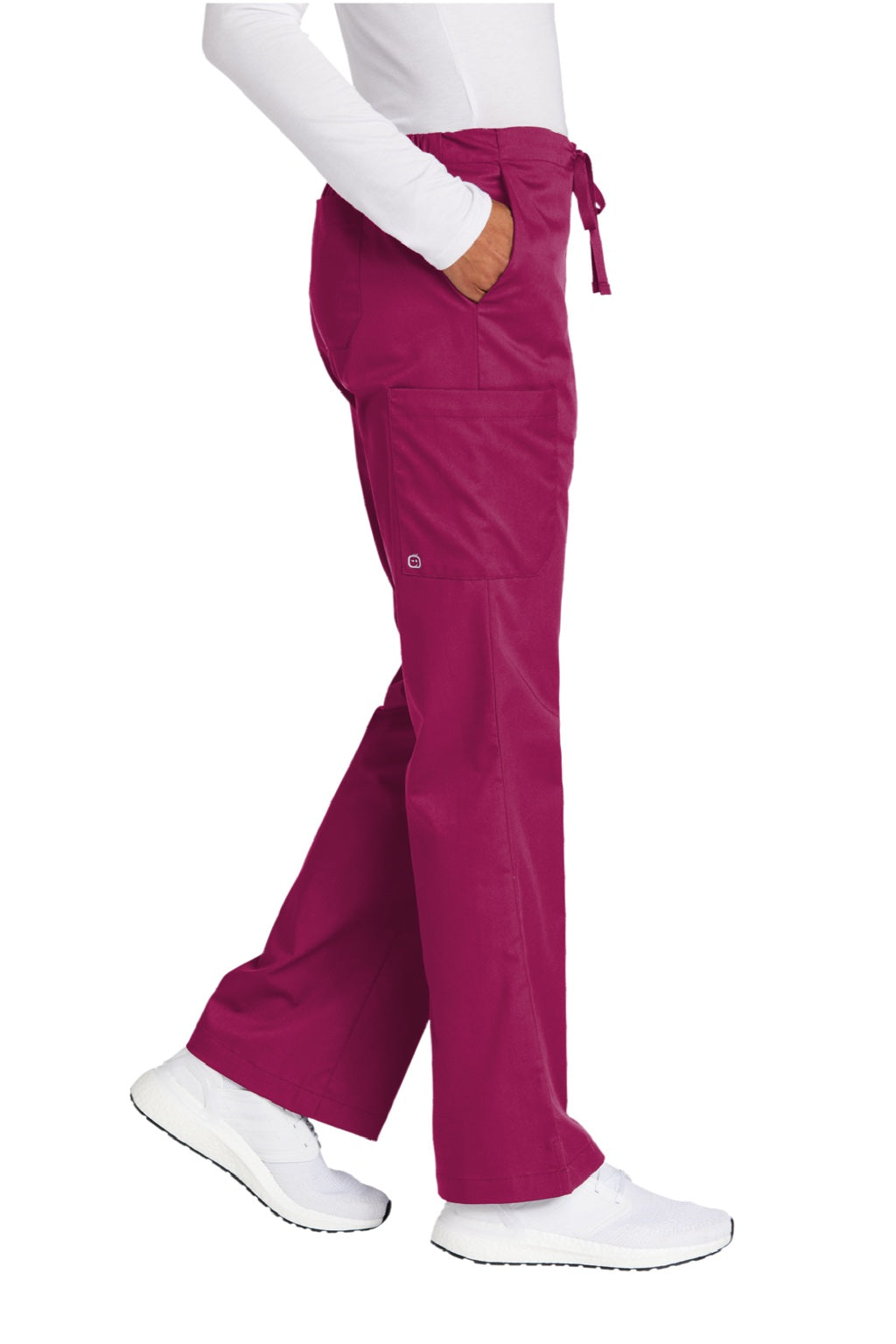 Wonderwink WW4750/WW4750P/WW4750T Womens WorkFlex Flare Leg Cargo Pants w/ Pockets Wine Model Side