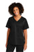 Wonderwink WW4760 Womens WorkFlex Short Sleeve V-Neck Mock Wrap Shirt w/ Pockets Black Model Front
