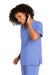 Wonderwink WW4760 Womens WorkFlex Short Sleeve V-Neck Mock Wrap Shirt w/ Pockets Ceil Blue Model 3Q
