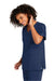 Wonderwink WW4760 Womens WorkFlex Short Sleeve V-Neck Mock Wrap Shirt w/ Pockets Navy Blue Model 3Q