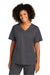 Wonderwink WW4760 Womens WorkFlex Short Sleeve V-Neck Mock Wrap Shirt w/ Pockets Pewter Grey Model Front