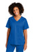 Wonderwink WW4760 Womens WorkFlex Short Sleeve V-Neck Mock Wrap Shirt w/ Pockets Royal Blue Model Front