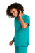 Wonderwink WW4760 Womens WorkFlex Short Sleeve V-Neck Mock Wrap Shirt w/ Pockets Teal Blue Model 3Q